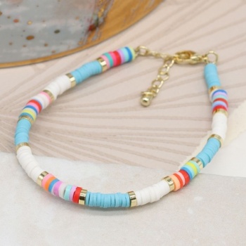 White and Aqua mix Fimo Bead Bracelet