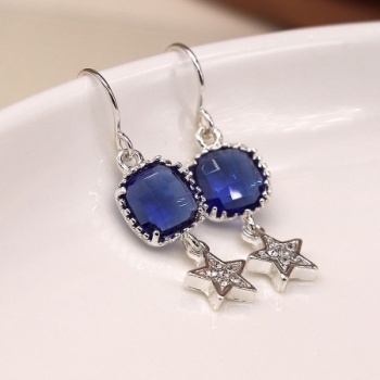 Silver Plated Blue Crystal Drop Earrings