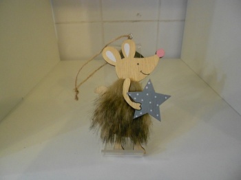 Wooden Mouse with Star Tree Decoration