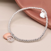 Silver Plated Bracelet with Heart and Flower